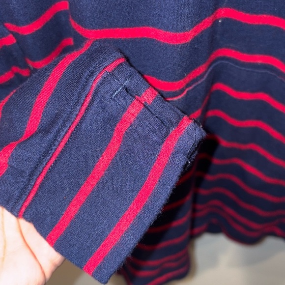 Vineyard Vines Girls Break Stripe Shep Quarter Zip Top Medium (10-12) Navy/Red - Picture 5 of 10